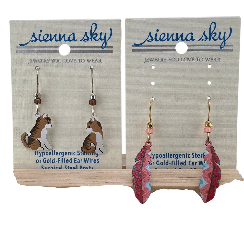 Sienna Sky Artisan Cat and Feather Earring Set
